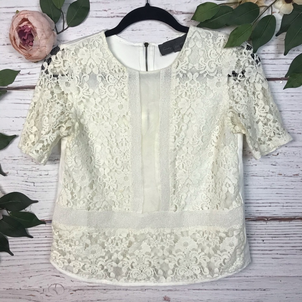 Saturday’s in Brooklyn Anthropologie Size XS White Lace Short Sleeve Blouse